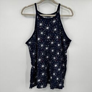 Torrid Classic Fit Navy Blue Firework Star Print High Neck Tank Top Plus Size 1X